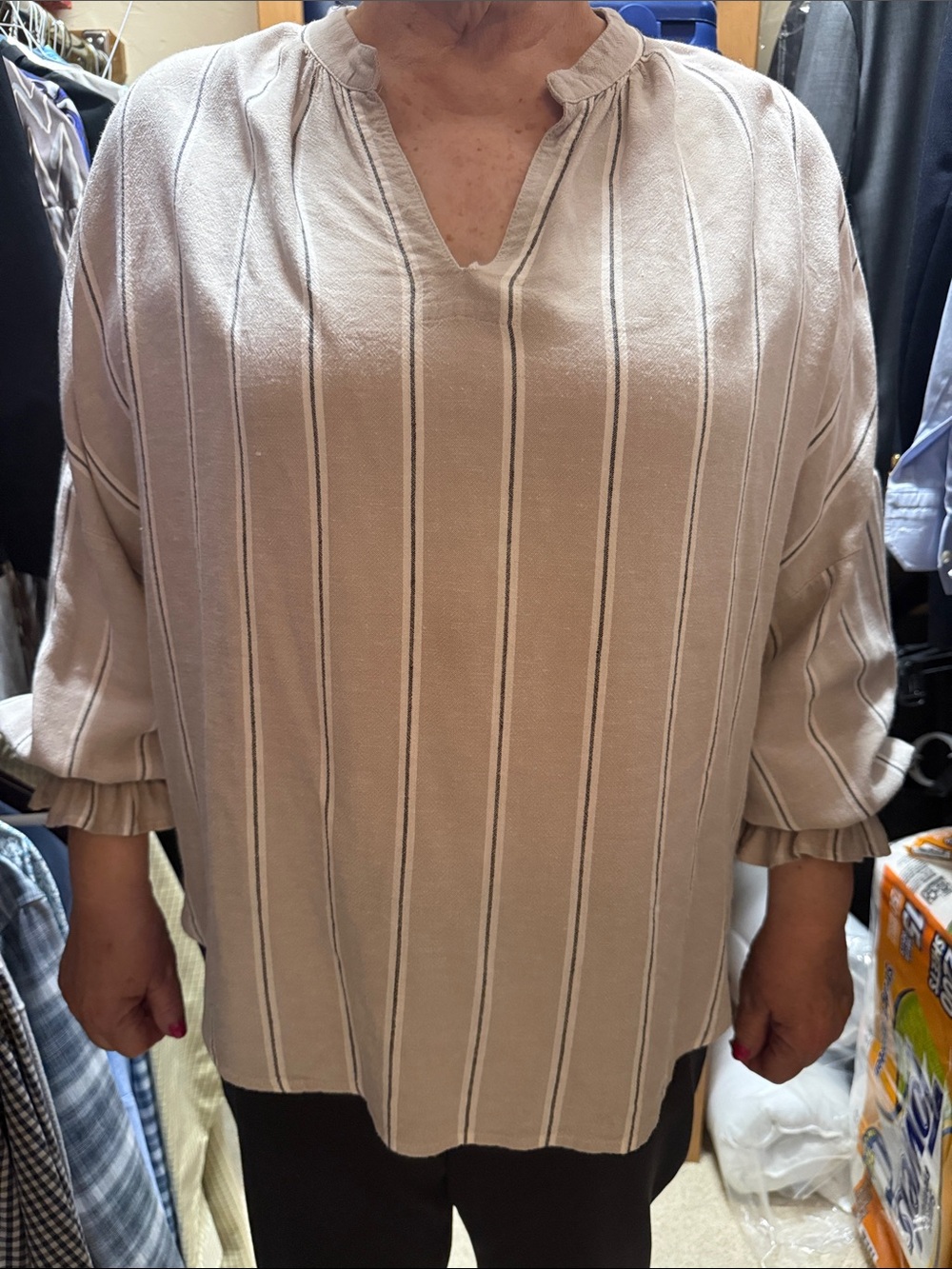 Finley Cream Striped V-Neck Blouse